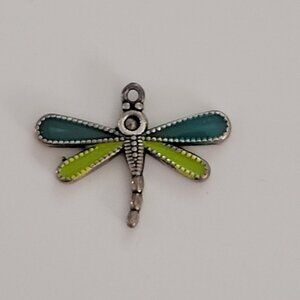 Dragonfly Sterling Pendant Charm Green & Blue Enamel Silver Tone 1 Inch Long